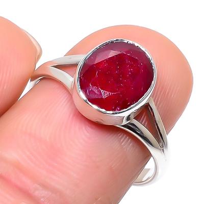 Roter Rubin(Simuliert) Edelstein Handgefertigt 925 Sterlingsilber Schmuck Ring S.9 D6v88