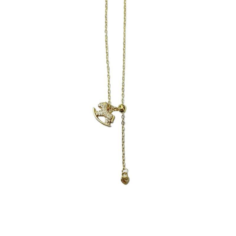 Gold Rhinestone Pony Necklace - Elegant Clavicle Chain for Women