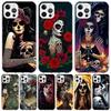 Catrina Beautiful Rose Girl Skull Case Phone Cover for Apple Iphone 16 15 14 13 12 Mini 11 Pro Max 16E X XS XR 7 Plus 8 + SE 202