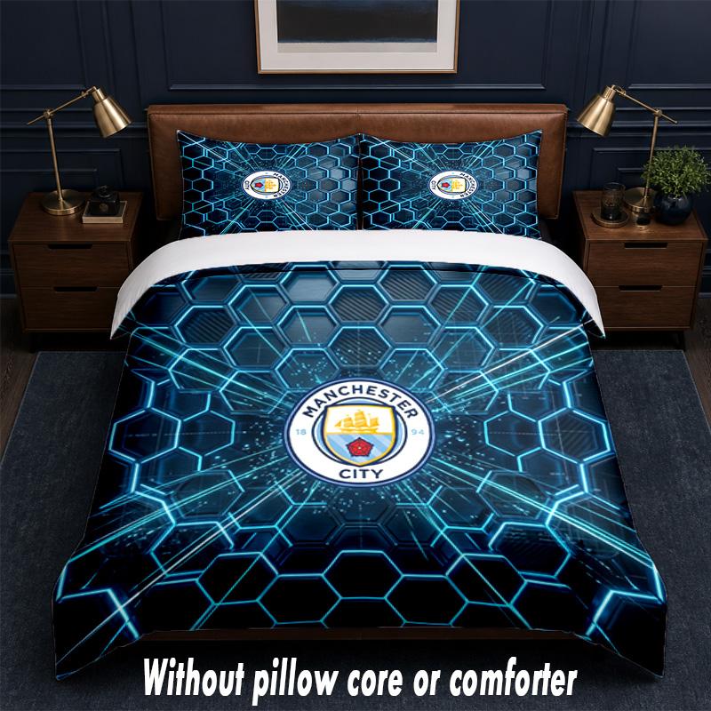 Manchester City Design Bed Bedding Set 1 Duvet Cover + 2 Pillowcases Soft Breathable Household Bed Linens