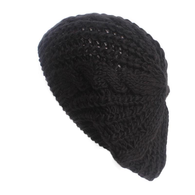 Autumn and winter trend solid color twist knitted hat beret, women's warm ear protector wool hat MXM-