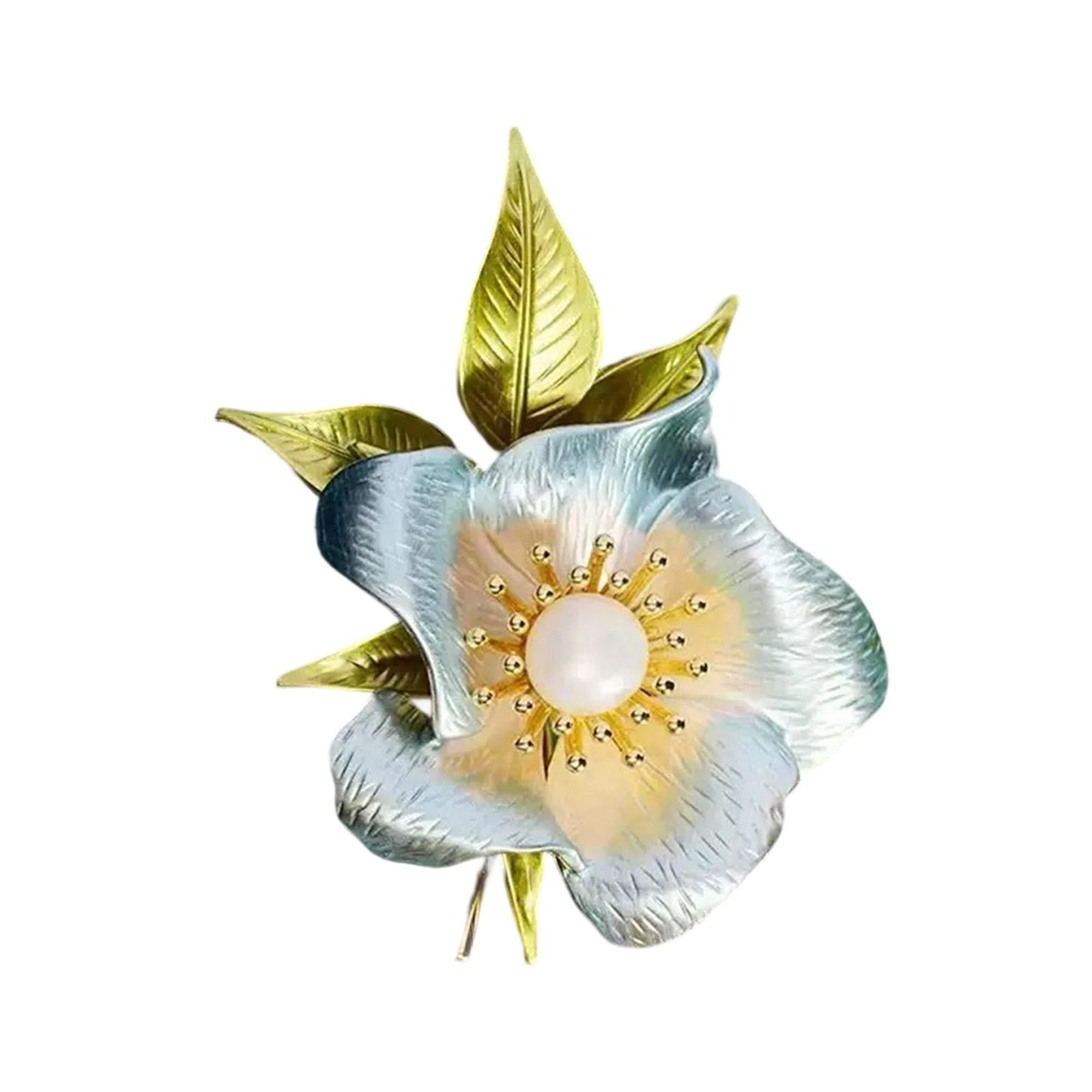 

Lightweight Camellia Flower Brooch with Secure Pin Feature Delicate Petal Detailing Versatile Accessory Jewelry синий