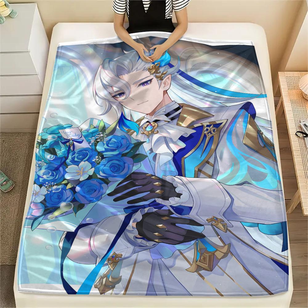 1PC Genshin Print Flannel Blanket, High quality All Seasons, Home Decor, Warmth and Comfort, Perfect for Christmas Gifts