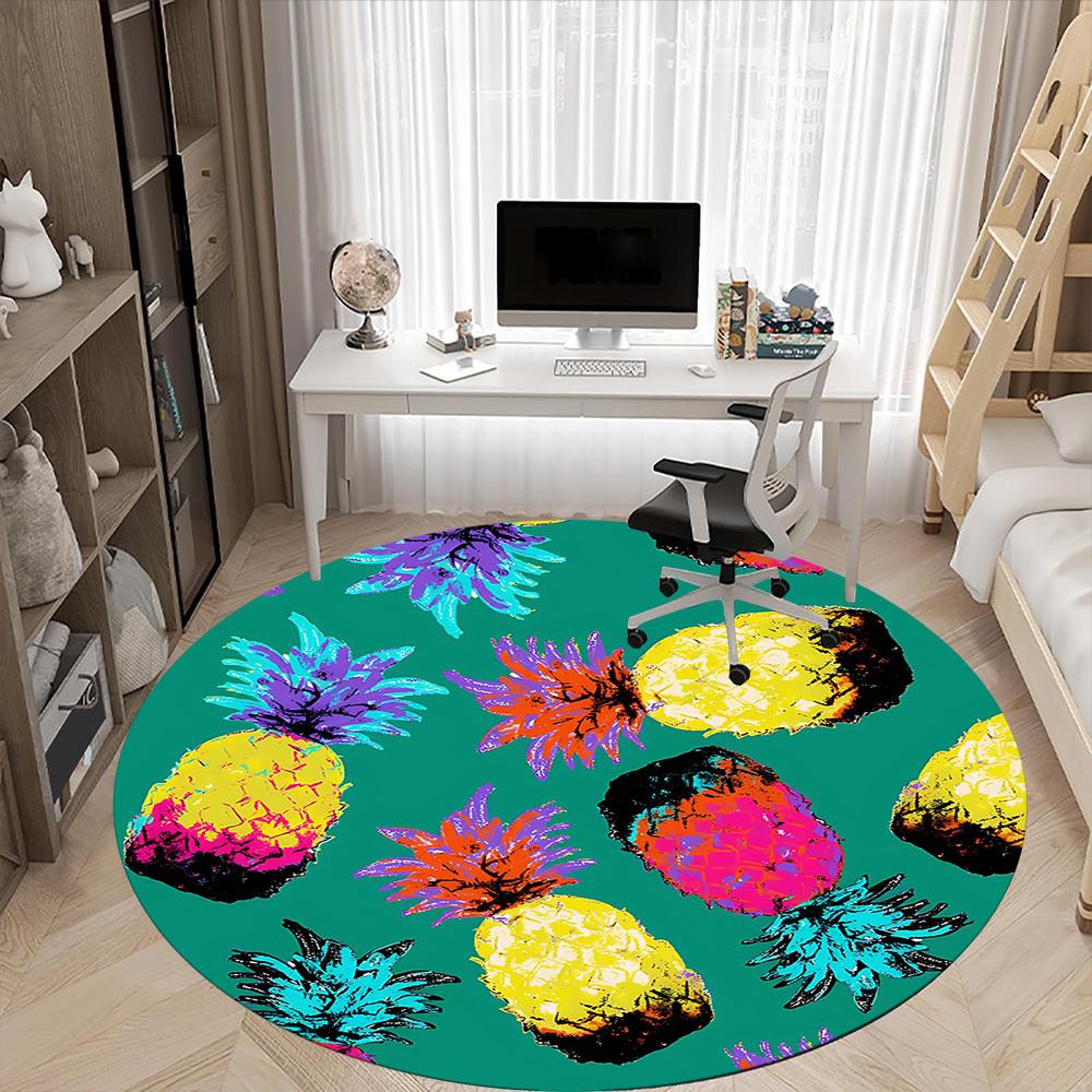 1pc Pineapple Pattern Office Round Rug, Non-slip, Soft and Durable Office Rug for Interior Decoration, Perfect for Office, Beautiful Decoration yy2603
