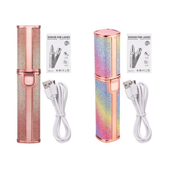 2-In-1 Electric Shaver Eyebrow Trimmer, Rechargeable Facial Hair Removal Brow Shaver, Women Facial Razor Epilator with Built-in LED Light