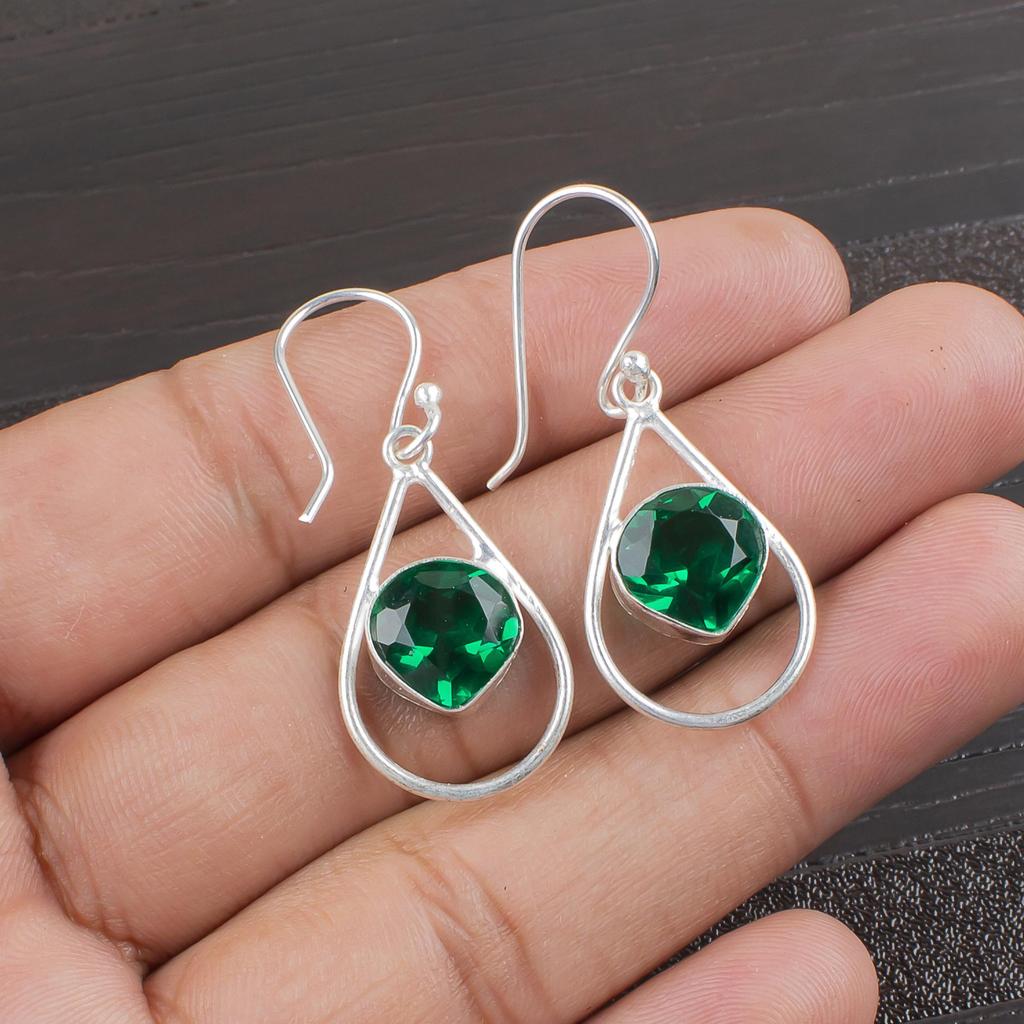 Emerald Earrings 925 Sterling Silver Earrings Gemstone Jewelry, Handmade Earrings  Amazing Jewelry, Gift For Her