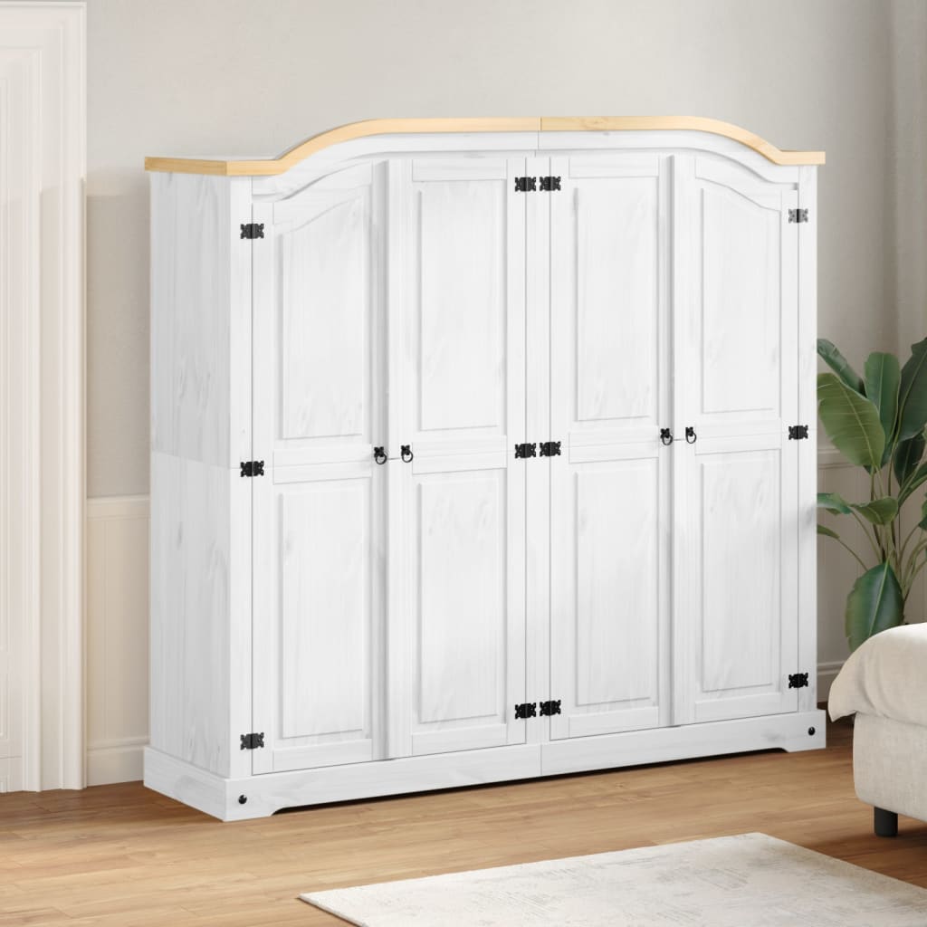 vidaXL Kleiderschrank Corona Weiß 194x52x186 cm Massivholz Kiefer anti-blitz weiße