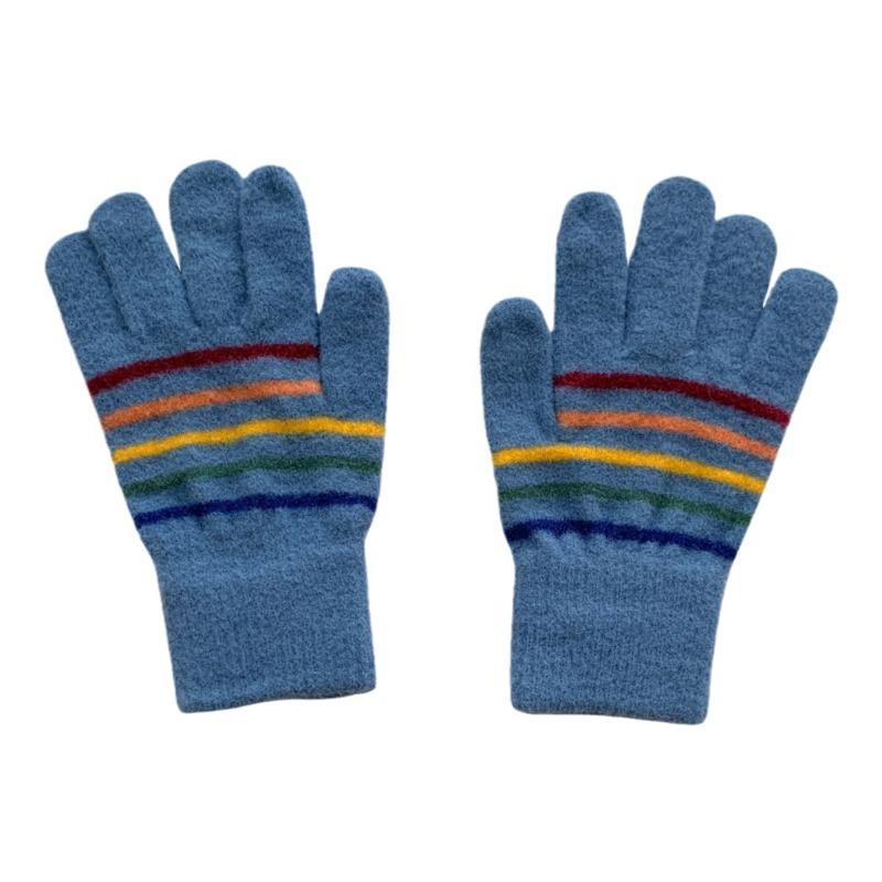 Knitted Thermal Gloves Women's Winter New Striped Five-finger Finger Students Riding Windproof Rainbow