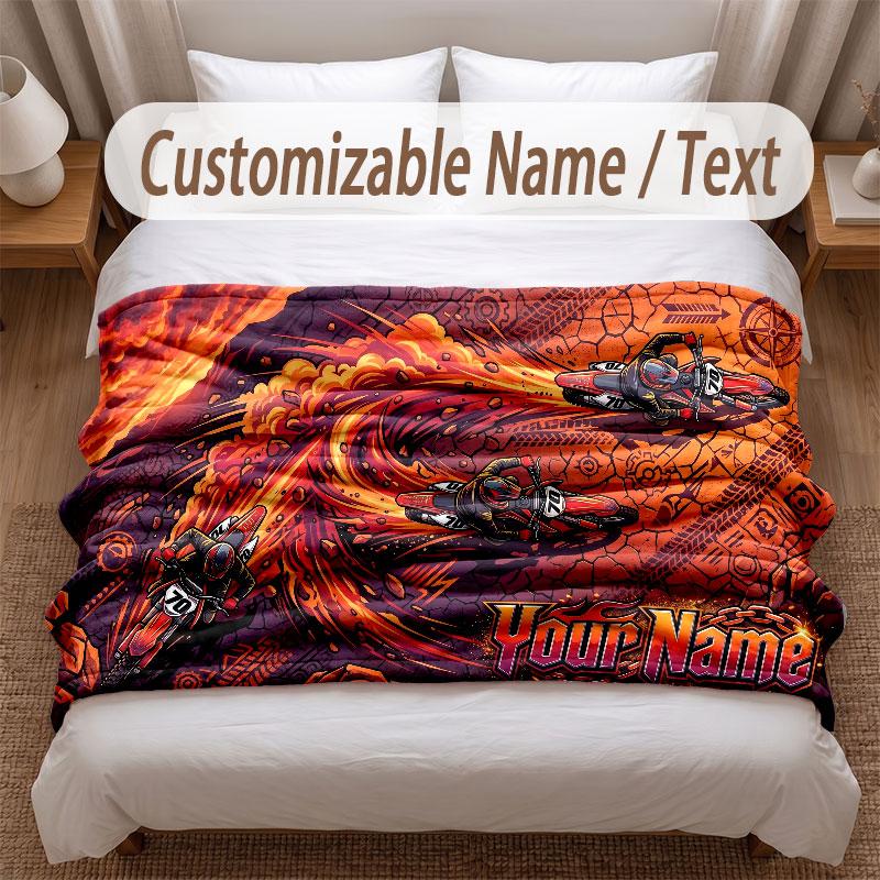 Fire Flames Theme Soft Blanket Personalized Custom Name Text Print Warm Blanket Home Sofa Bedroom Decor