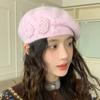 Autumn and Winter Hat Femininity Sweet Headhat Flower Rabbit Velvet Knitted Beret,Winter Hats for Women, Beanies for Women, Hats for Women Winter