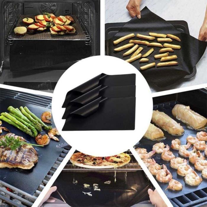 Le noir Tapis de Barbecue réutilisable antiadhésif, 3 pièces, feuille de cuisson, Portable, pour pique nique