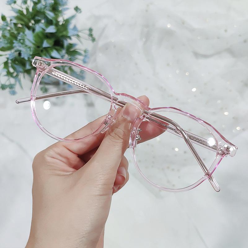 Anti-blue Light Rice Nail Round TR90 Insert Glasses Frame, Fashionable Plain Mirror, Simple Retro Glasses for Women