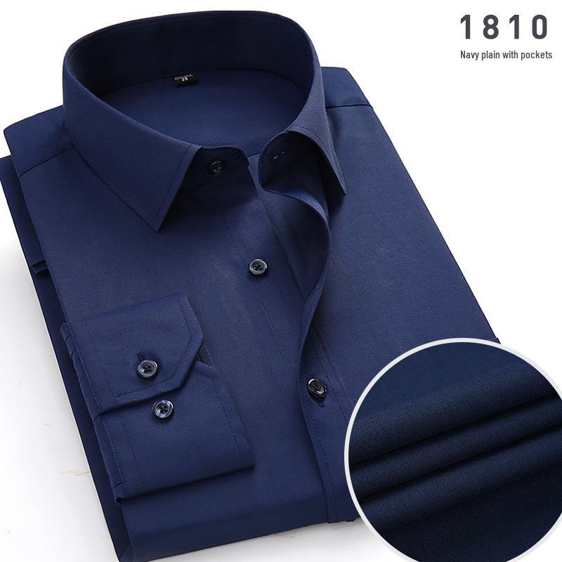 2025 Men's Non-Iron Long Sleeve Blue Striped Shirt: Spring & Autumn Business Wear
