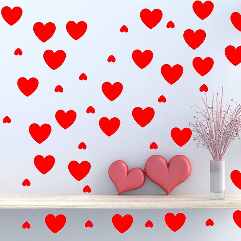 Red heart-shaped Wall Decor Wall Sticker PVC Love Valentine's Day Atmosphere Wedding Party Window Sticker Self-adhesive Stickers