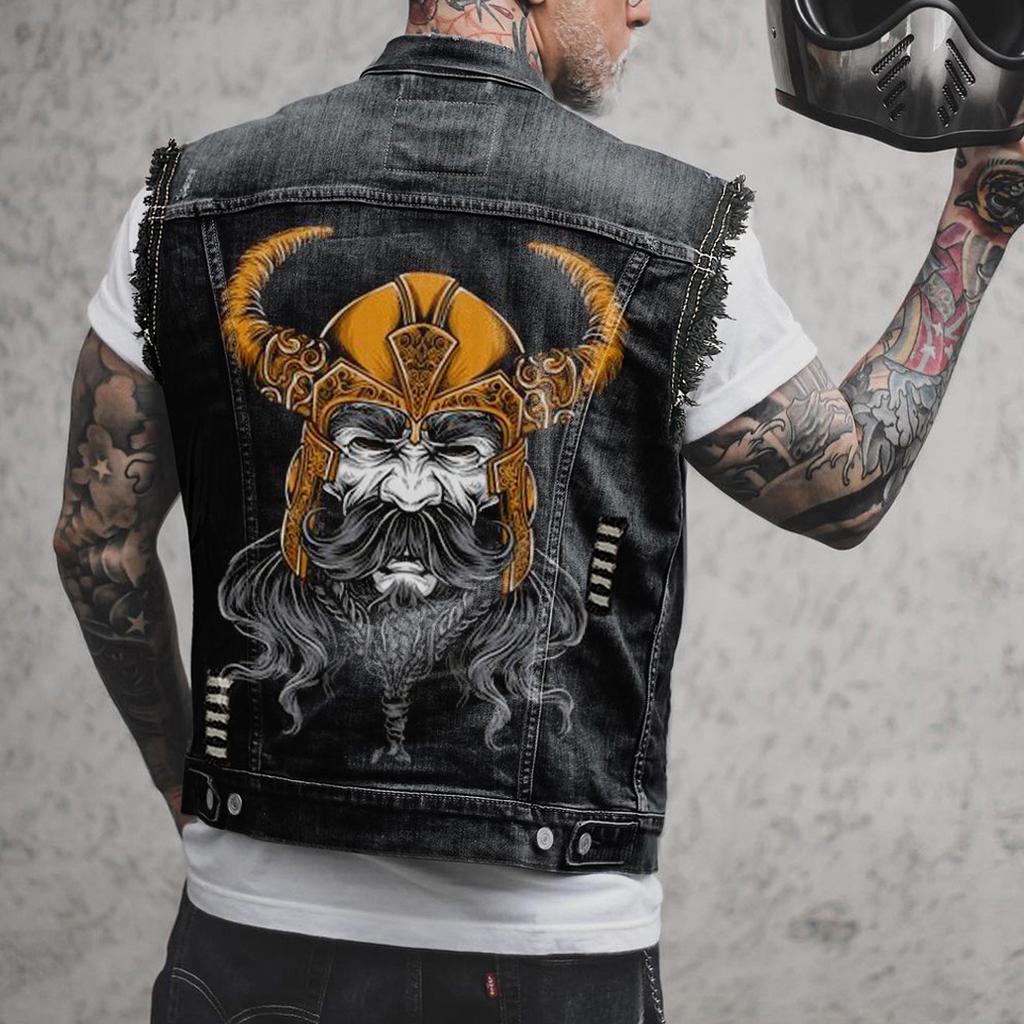 2580 Viking Cross-border Men's Clothing Four Seasons Street Tide Ripped Sleeveless Tooling Denim Vest Vest Men's Jacket