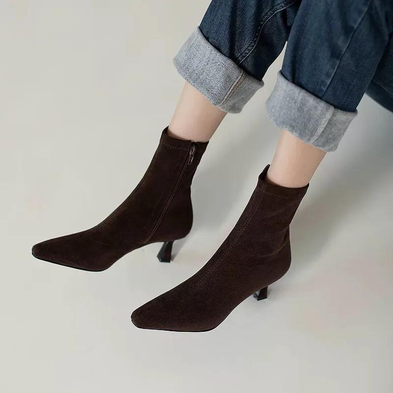 High Heels Ankle Boots Women Leopard Pointed Toe Shoes Winter New 2024 Trend Chelsea Snow Botas Pumps Fashion Sexy Zapatos Mujer