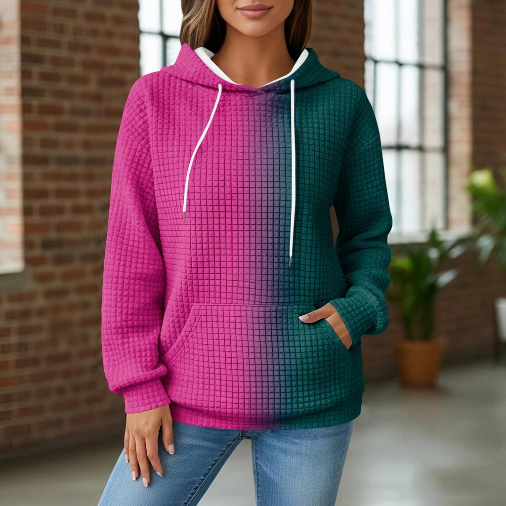 Kadın Örgü Kapüşonlu Sweatshirt - Cepli Uzun Kollu Kazak, Günlük Giyim/Dış Mekan İçin Rahat Bol Kesim Sweatshirt
