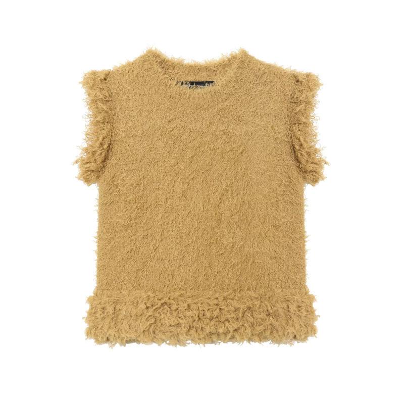 European Trendy Fur-Effect Knit Top Small