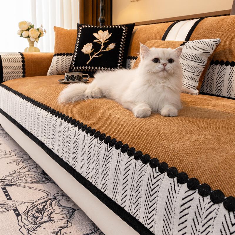 Vintage Green Chenille Sofa Cushion Universal In All Seasons With Skirt Sofa Cover Non-Slip Sofa Cover Cloth Towel Seat Cushion