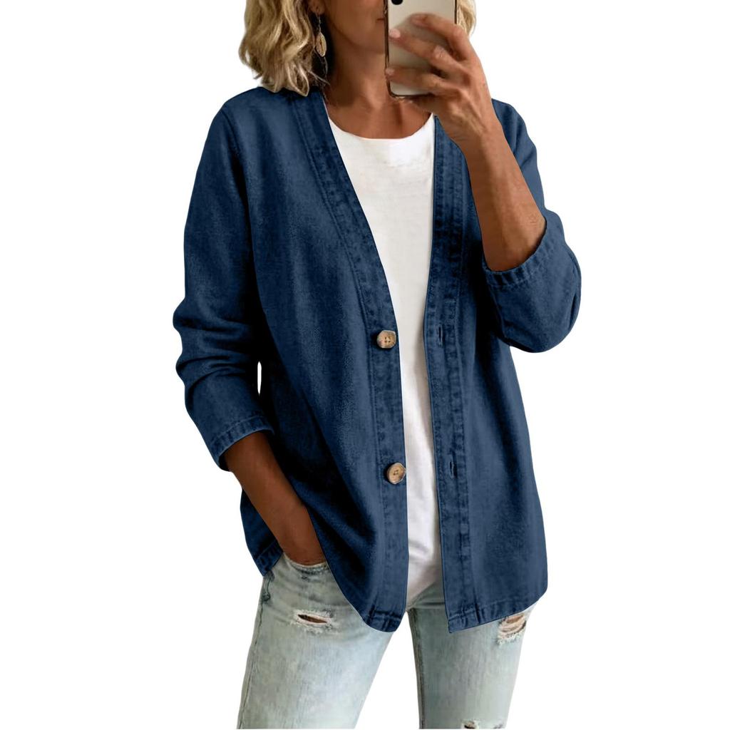 Women's Casual Denim Cardigan Jacket Open Front Long Sleeve for Everyday Wear