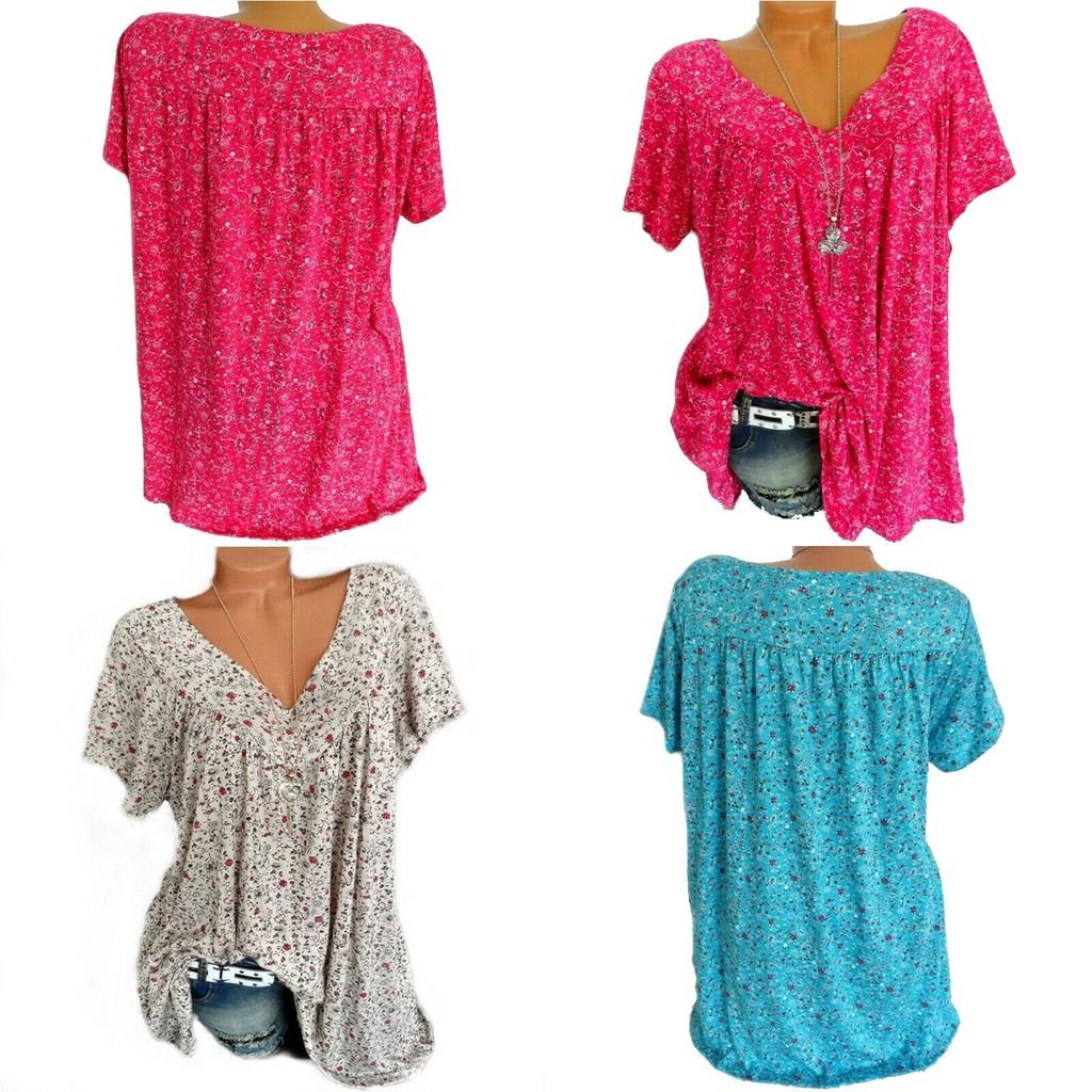 Stylish Women V Neck Floral Tee T-shirts With Plus Size Options For Summer Comfort