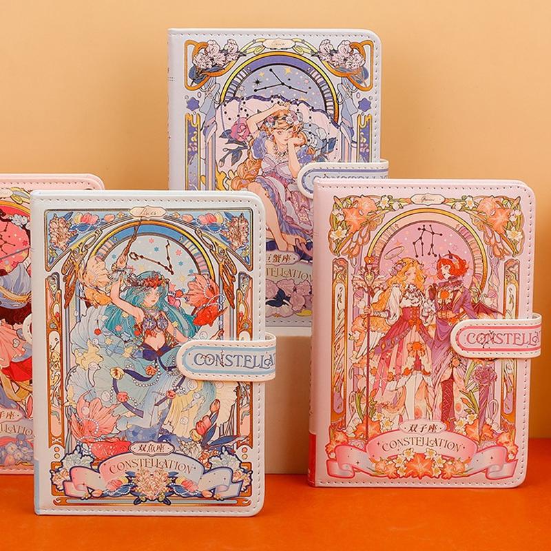 Pen Notatbok Fargeside Illustrasjon Mykt Skinn Magnetisk Spenne Studentdagbok Innbundet Notisblokk