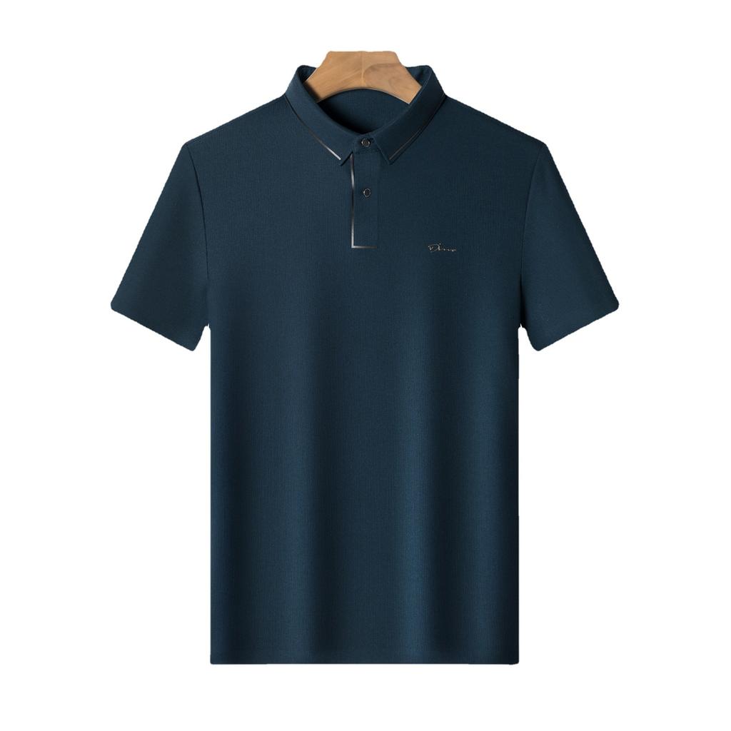 Summer New Young and Middle-Aged Men's Clothing Solid Color Polo Collar Simple Casual Seamless Comfort Short-Sleeved Polo Shirt