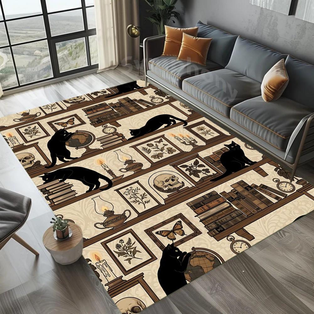 

Gothic Library Black Cat Area Rug Non Slip Washable Floor Mat for Living Room Bedroom Study Living Room Decoration 40cm x 60cm