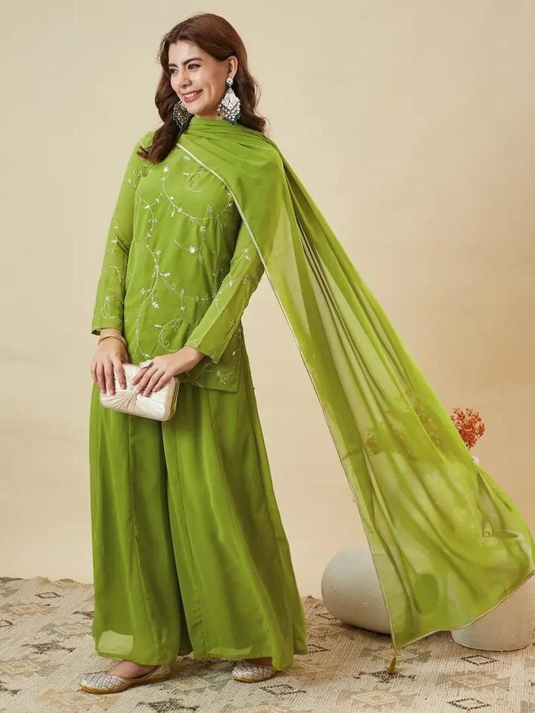 Women Designer Party Wear Georgette Kurta Palazzo Dupatta Set Indian Bollywood Wear Dress