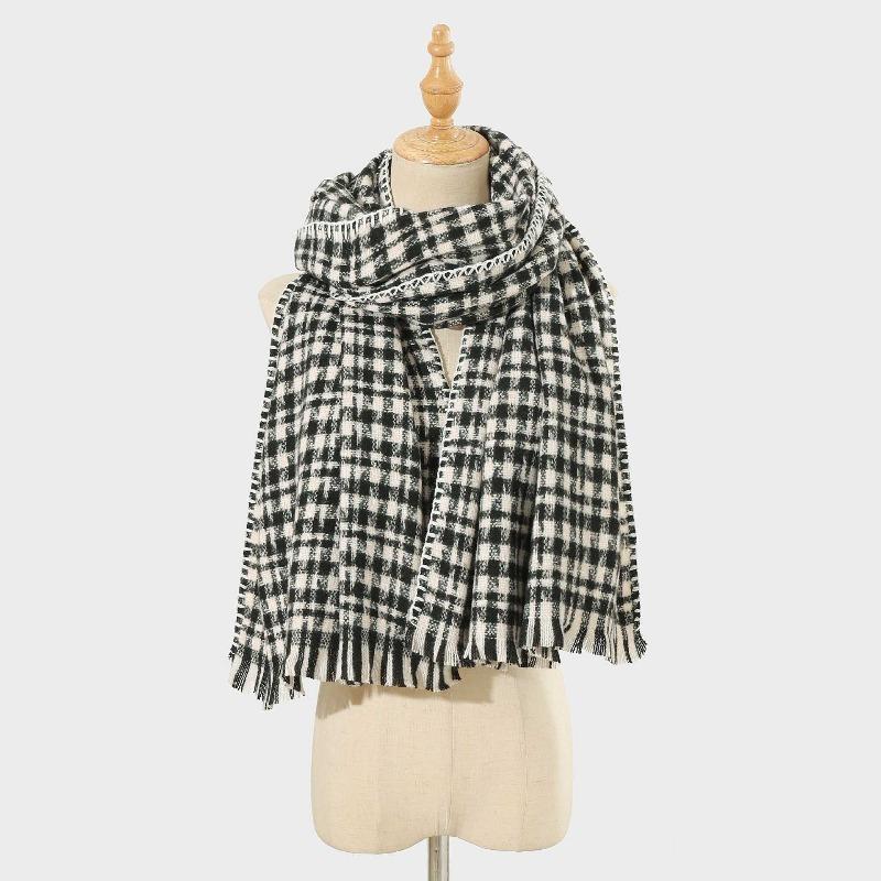 New Thousand Birds Grid Scarf Women's Winter Day Versatile Hemming Grid Scarf Thickened Warm Scarf
