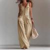 Summer New European and American Solid Color Button Socket Loose Casual Overalls Jumpsuit Women