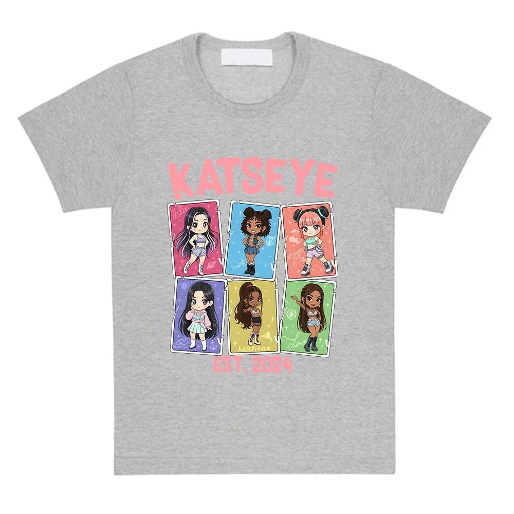 2026 Hot Sale KATSEYE EST. Chibi Member Card Cotton T-Shirt, Loose Fit for KATSEYE Fans Women and Men T-shirts Casual Short Sleeve Oversized Tops