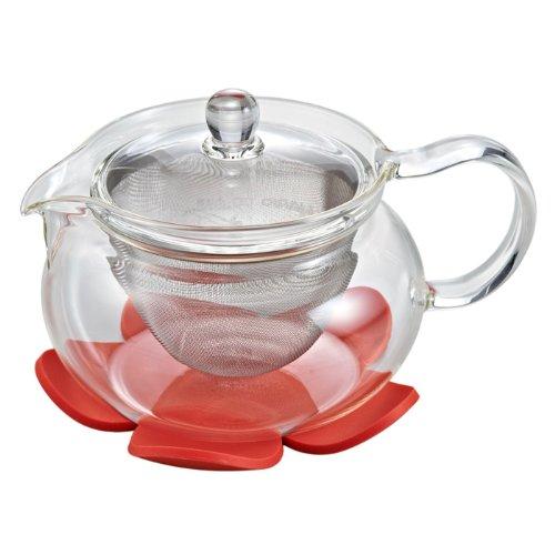 Limited-time offer! HARIO Chacha Teapot, Round, 450ml, Campaign Set CHJMN-45T-SMR, includes a silicone mat (red).