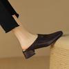 Fashion Genuine Leather Shoes Women Square Toe Chunky Heel Women Mules Concise Sheepskin Women Slippers Black Handmade Shoes for Women