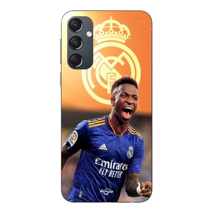 Coque Pour Samsung Galaxy S25 FE Vini JR Wallpaper Real Madrid Bleu et jaune Maniacase