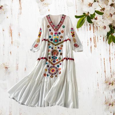 Beach Dress Women 3/4 Sleeve V Neck for Street Festivals Beachwear Travel