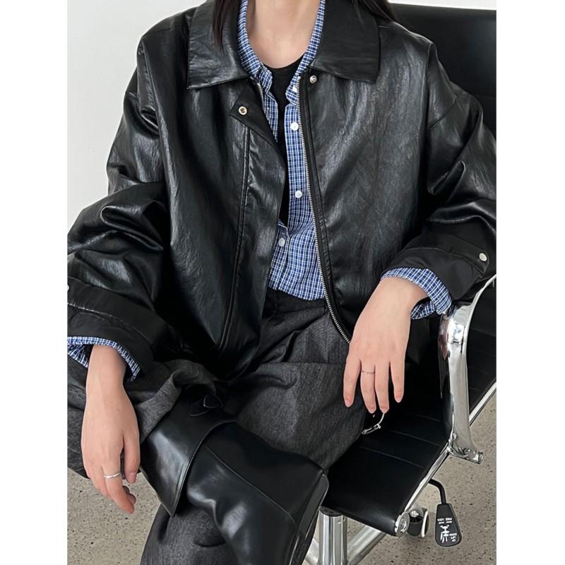 Johnature American Retro Fashion Motorcycle Jacket Womes Autumn Casual Loose Versatile PU Leather Jackets