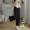 Plus Size Ice Silk Wide Leg Cropped Pants - Trendy Korean Style for Spring & Summer
