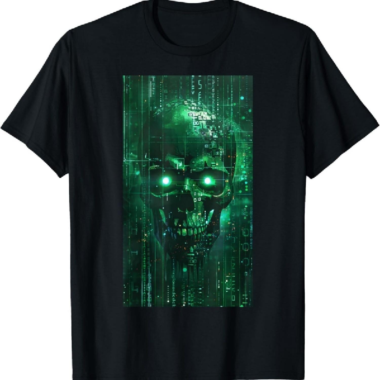 

Cyber Goth Digital Cyberpunk Skull Neon Matrix T-Shirt XXXXXL чёрный