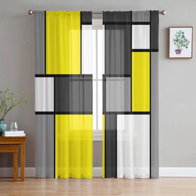 Geometric Figures Yellow Abstract Sheer Curtains For Living Room Bedroom Home Decor Kitchen Tulle For Windows Voile Drapes