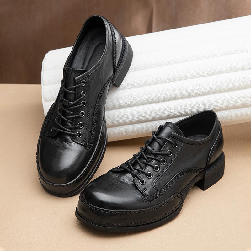 Handmade Cowhide Casual Leather Shoes Men'S Leather Sole Trend Versatile British Wedding Shoes Platform Business Leather Shoes