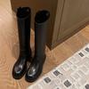 Hitta det andra håret! Druvmamma samma skor kohud fyrkantig rund tå rak skaft förhöjd tjock klack tjock sula riddarstövlar damstövlar