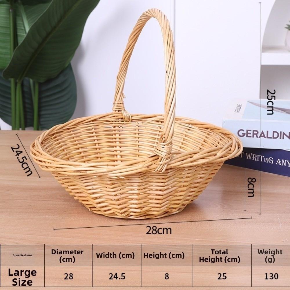 Portable Handheld Rattan Woven Basket Handwoven Decorative Fruit Storage Basket Multi-functional Picnic Basket Kitchen Organizer