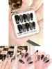 Handmade Black Cat Eye False Nails With Sparkling Rhinestones Stylish And Luxurious