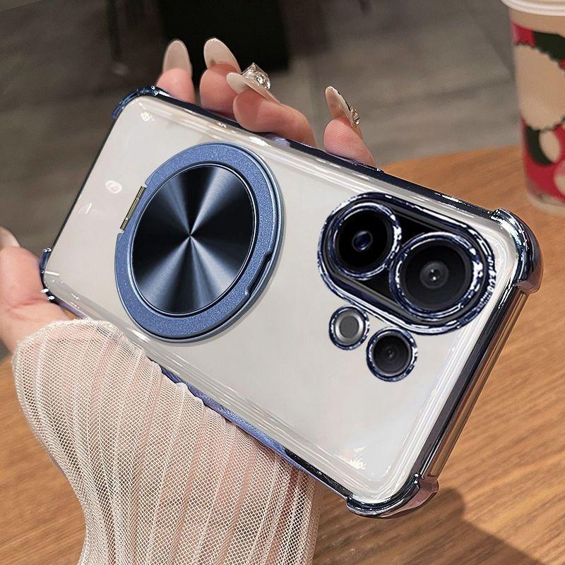 For VIVO V60 Case Fashion Transparent Electroplating 360° Rotating Stand TPUS Skin-friendly Anti-drop Cover For VIVO S30 Funda