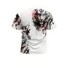 Fashion Men's T-Shirt 3D Ink Splash Tiger Print Short Sleeve Round Neck Casual Graphic Tee Streetwear Top Summer Clothes Gift