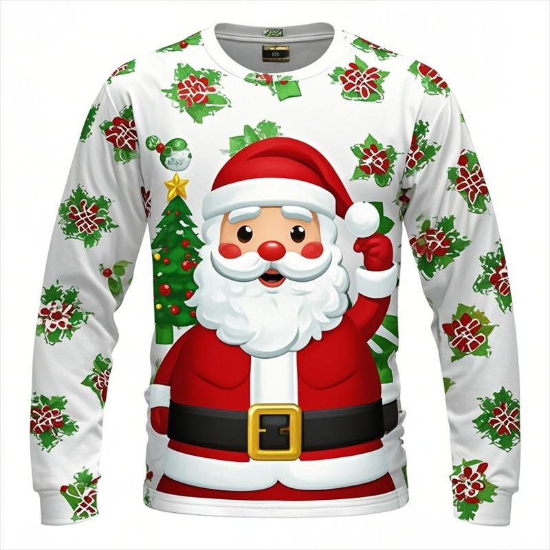 Merry Christmas Santa Claus Men's Long Sleeved T Shirt Popular Y2k Tees Sport Wear Crew Neck Tops Fall Unisex Clothing