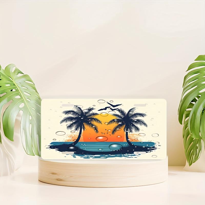 Pc D Flat Tropical Sunset Silhouette of Palm Trees License Plate Frame Beach Scenes Including Birds Palm Trees