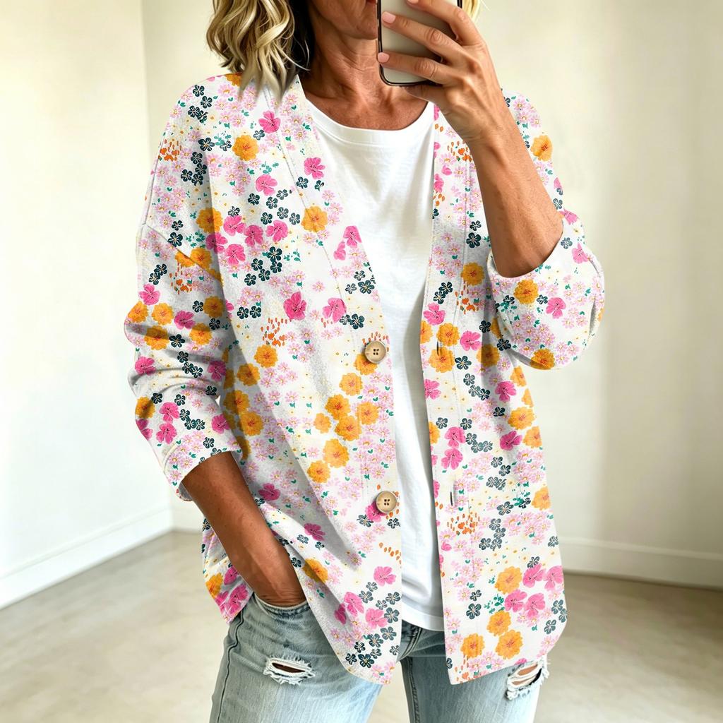 Women's Casual Vintage Floral Print Button Front Jacket for Everyday Outfits