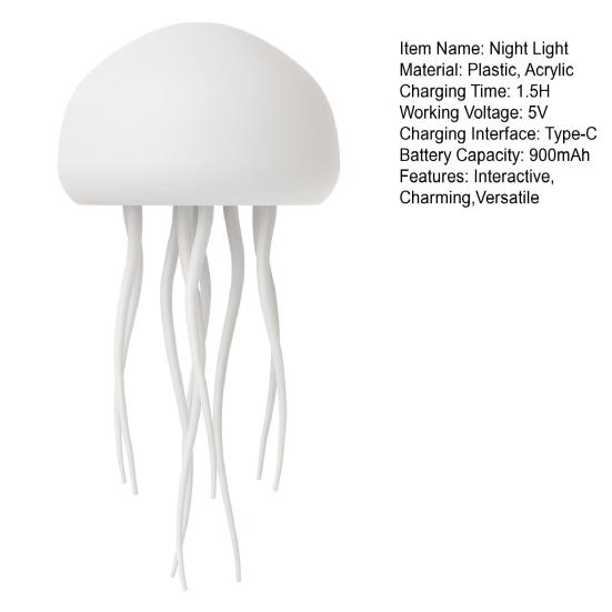 Floating Jellyfish Lamp Gradient Dimming Voice And Sound Interactive Control Night Light Rechargeable USB Type-C Color Changing Mood Lamp for Bedroom